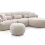 Canapé Alesia Bobochic 4 Places – Angle Fixe avec Pouf Tissu Chiné