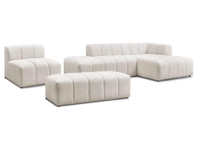 Canapé D'angle Bobochic Annecy Tissu Bouclette Blanc 3 Places Angle Droit