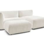 Canapé d'Angle Fixe Bobochic Lecomte Beige 4 Places avec Méridienne et Pouf