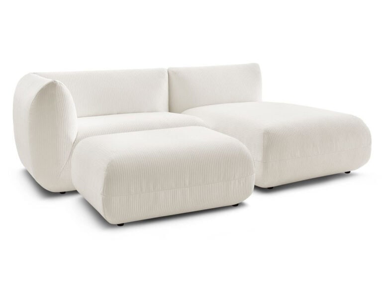 Canapé d'Angle Fixe Bobochic Lecomte Beige 4 Places avec Méridienne et Pouf