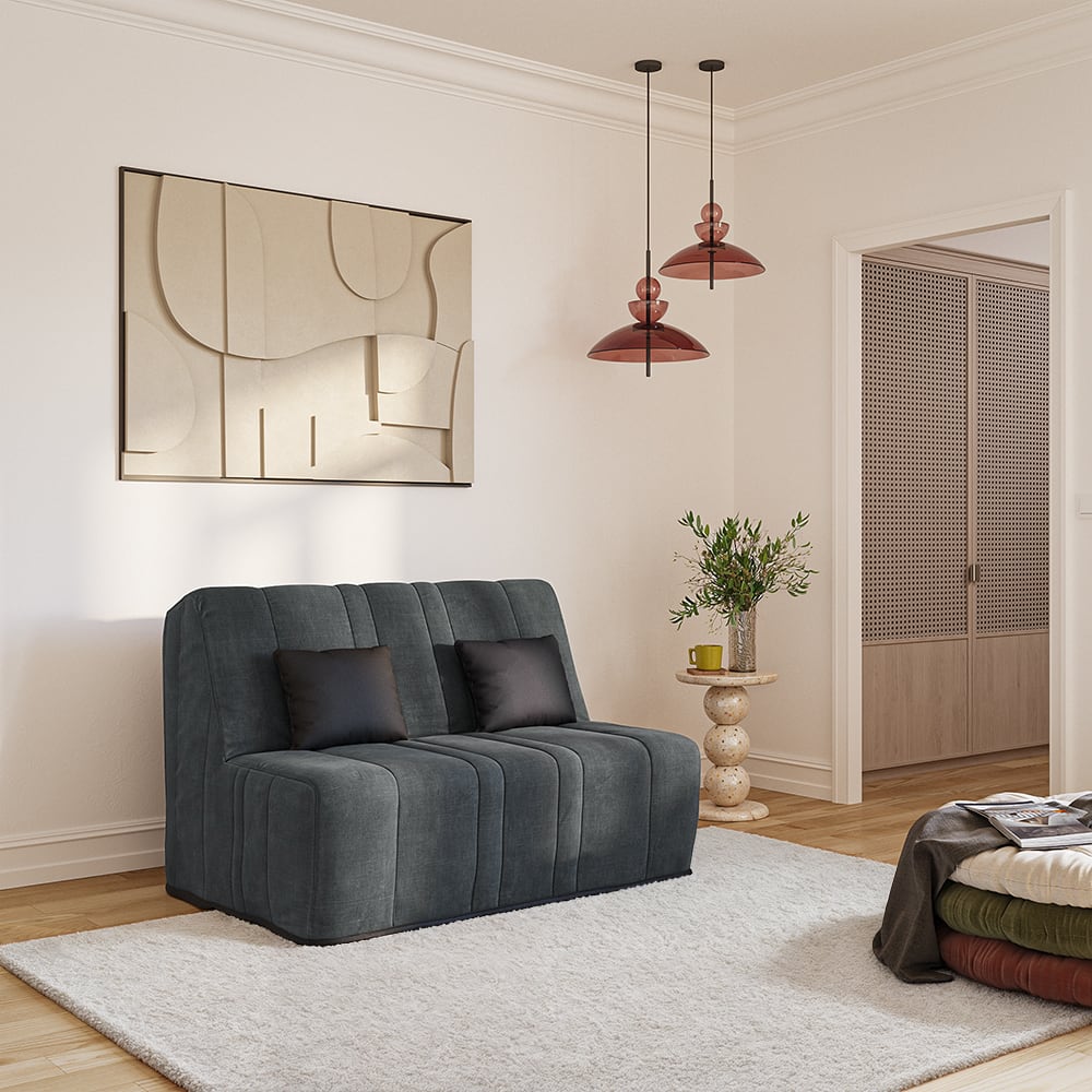 Canapé Pacifico Banquette BZ Convertible Coton Noir 140x190 Maisons du Monde
