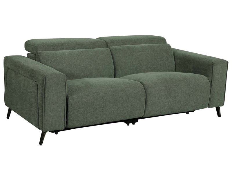 Canapé PAUL Conforama droit relaxation électrique vert 3 places