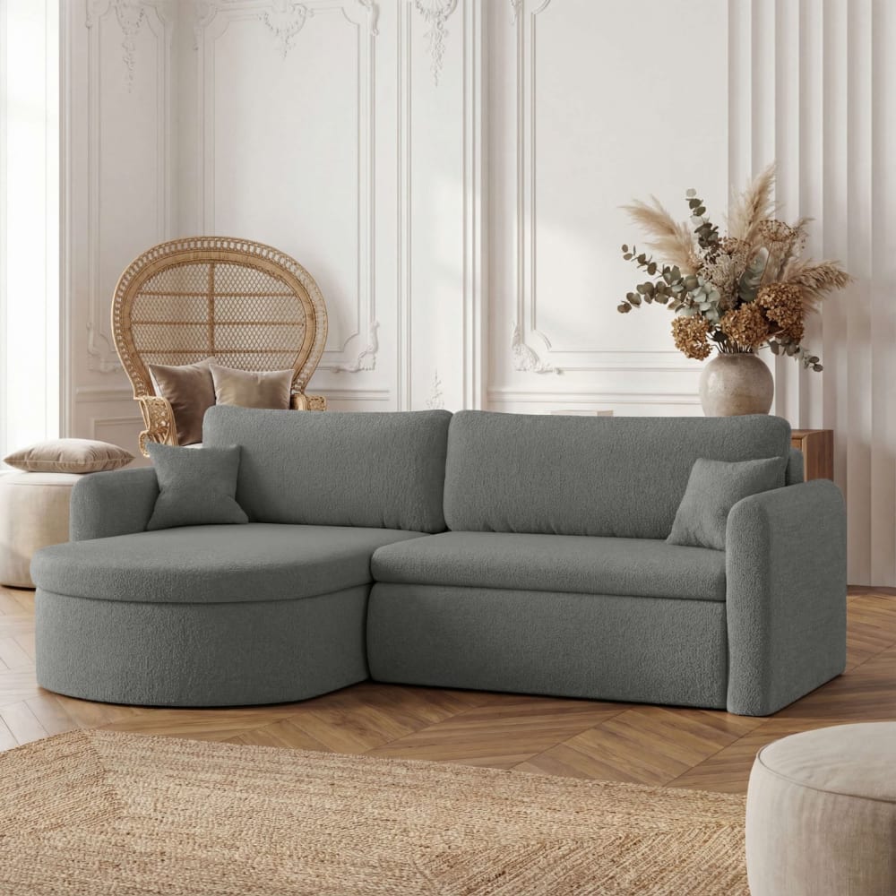 Canapé Vera d’Angle Réversible Convertible 4 Places Bouclette Gris Maisons du Monde