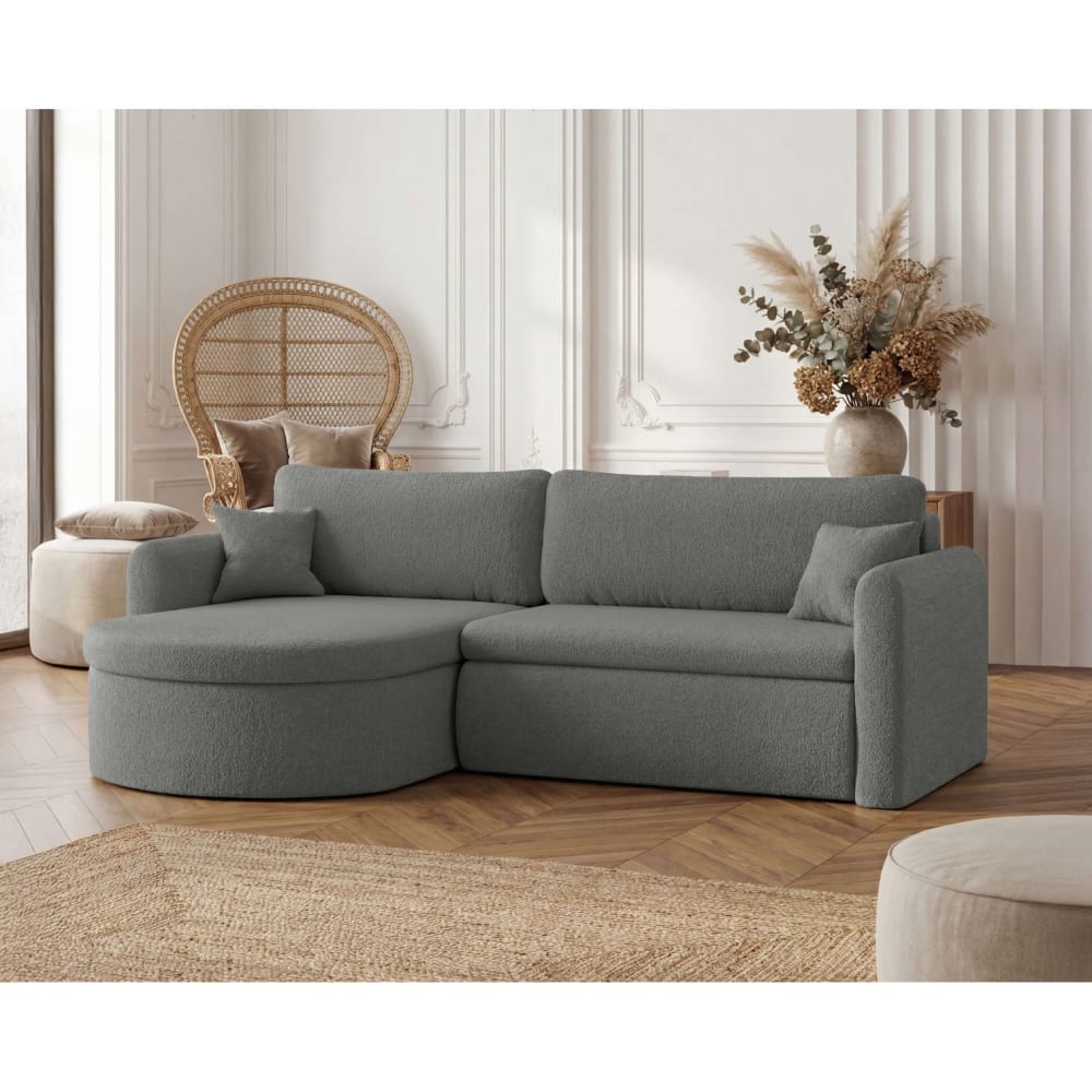 Canapé Vera d’Angle Réversible Convertible 4 Places Bouclette Gris Maisons du Monde