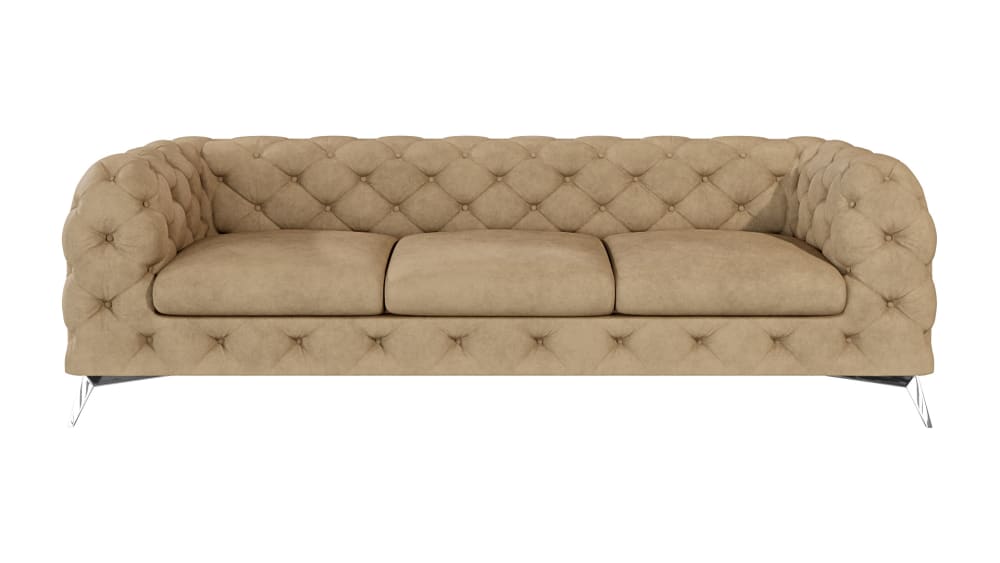 Canapé Chesterfield 3 Places Velours Beige Maisons du Monde