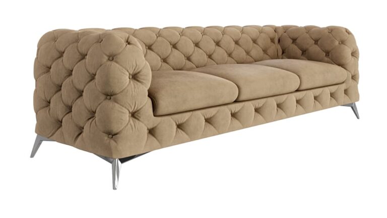 Canapé Chesterfield 3 Places Velours Beige Maisons du Monde