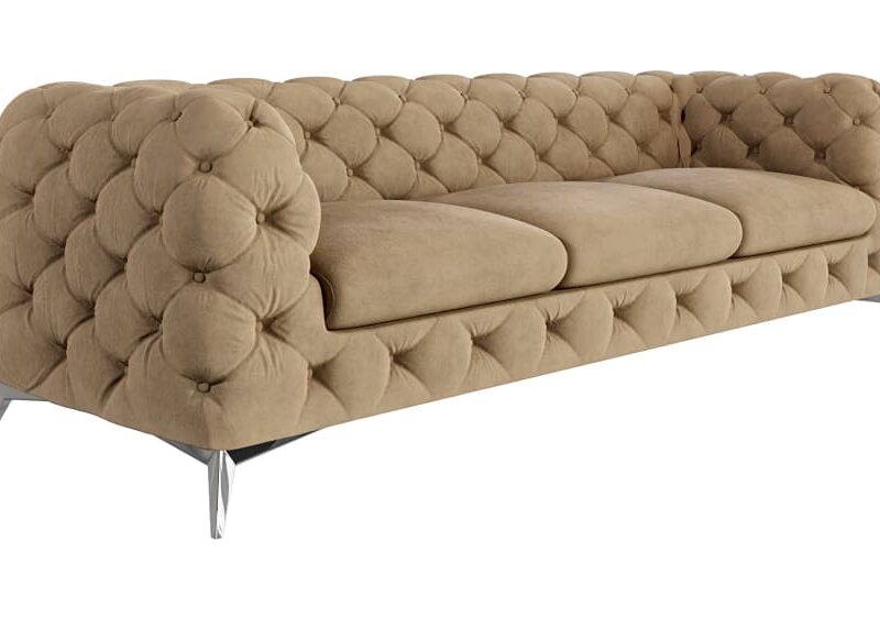 Canapé Chesterfield 3 Places Velours Beige Maisons du Monde