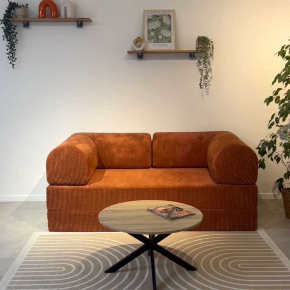 Canapé Likeepli Convertible 2 Places Velours Côtelé Orange Maisons du Monde