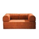 Canapé Likeepli Convertible 2 Places Velours Côtelé Orange Maisons du Monde