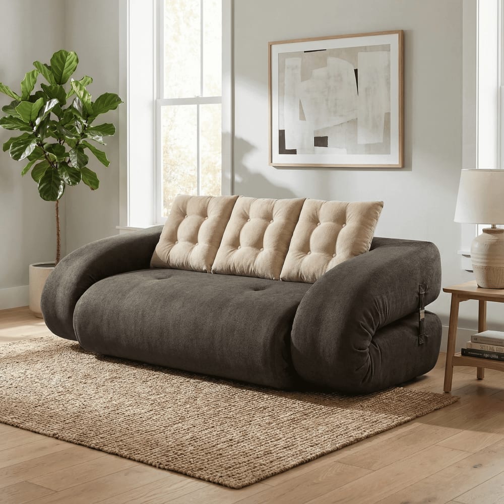 Canapé Convertible Okoa 2 Places Marron Sable Maisons du Monde