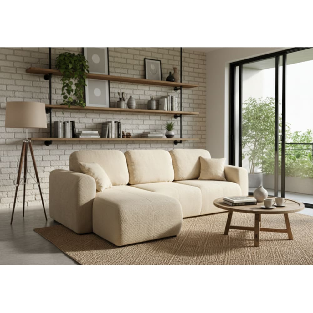 Canapé Pop d’Angle Convertible 4 Places Beige Maisons du Monde