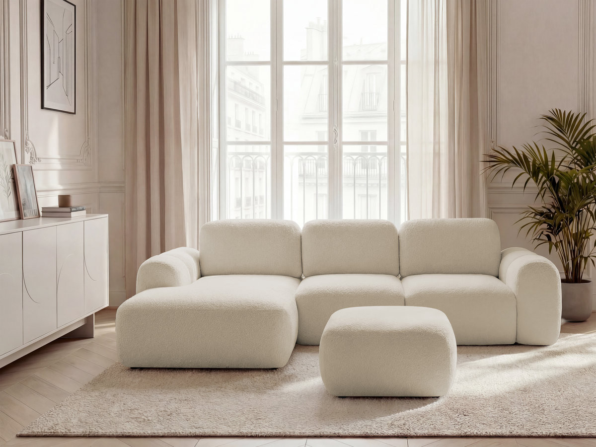 Canapé Montaigne d’Angle Convertible Coffre Bouclette Beige BoboChic