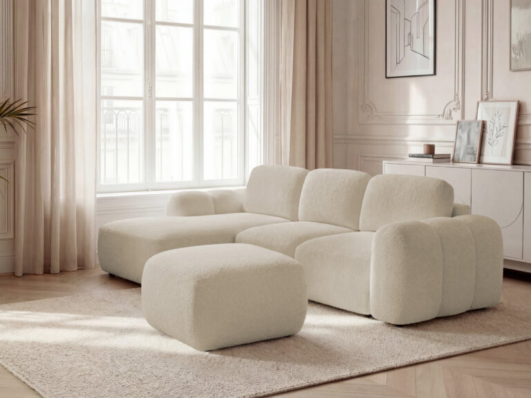 Canapé Montaigne d’Angle Convertible Coffre Bouclette Beige BoboChic