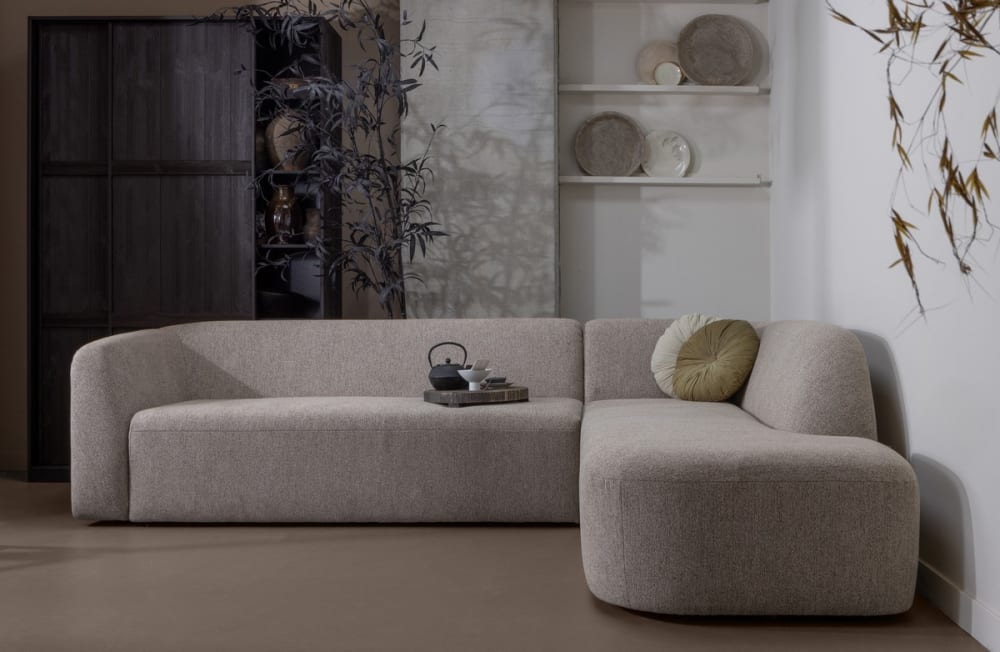 Canapé Sloping d’Angle Droit Tissu Naturel Gris Maisons du Monde