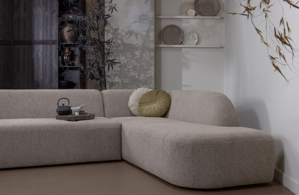 Canapé Sloping d’Angle Droit Tissu Naturel Gris Maisons du Monde