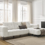 Canapé Anis d’Angle Fixe Tissu Texturé Blanc BoboChic 4 Places