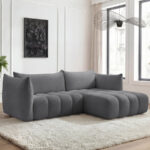 Canapé Azra d’Angle Fixe Bouclette Gris Foncé BoboChic 3 Places