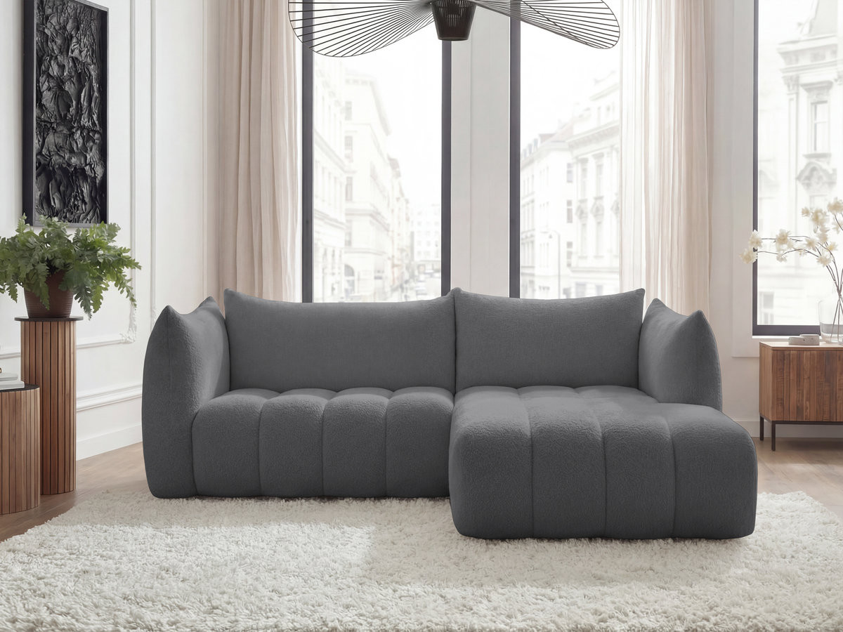 Canapé Azra d’Angle Fixe Bouclette Gris Foncé BoboChic 3 Places