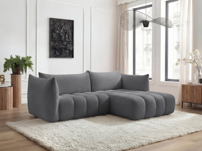 Canapé Azra d’Angle Fixe Bouclette Gris Foncé BoboChic 3 Places
