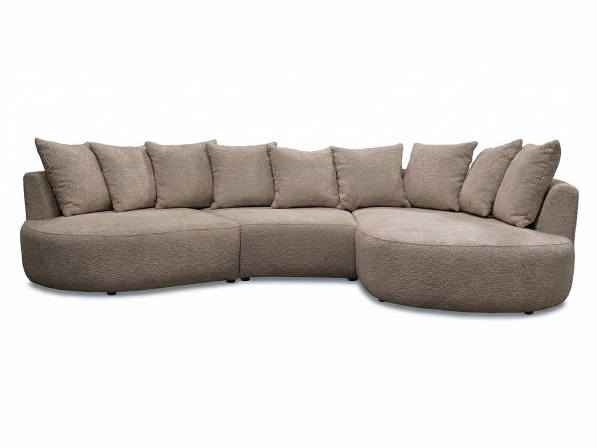 Canapé Calypso d'Angle 6 Places Tissu Bouclette Taupe BoboChic