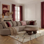 Canapé Calypso d'Angle 6 Places Tissu Bouclette Taupe BoboChic