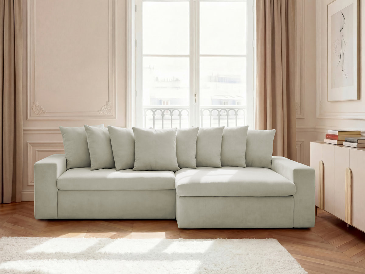 Canapé Enore d’Angle Fixe Tissu Beige BoboChic 3 Places