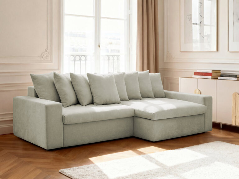Canapé Enore d’Angle Fixe Tissu Beige BoboChic 3 Places
