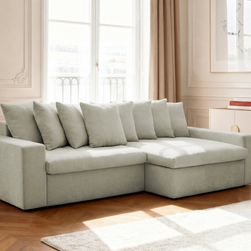 Canapé Enore d’Angle Fixe Tissu Beige BoboChic 3 Places