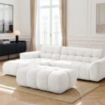 Canapé Jaya d’Angle Fixe Chenille Blanc BoboChic 3 Places