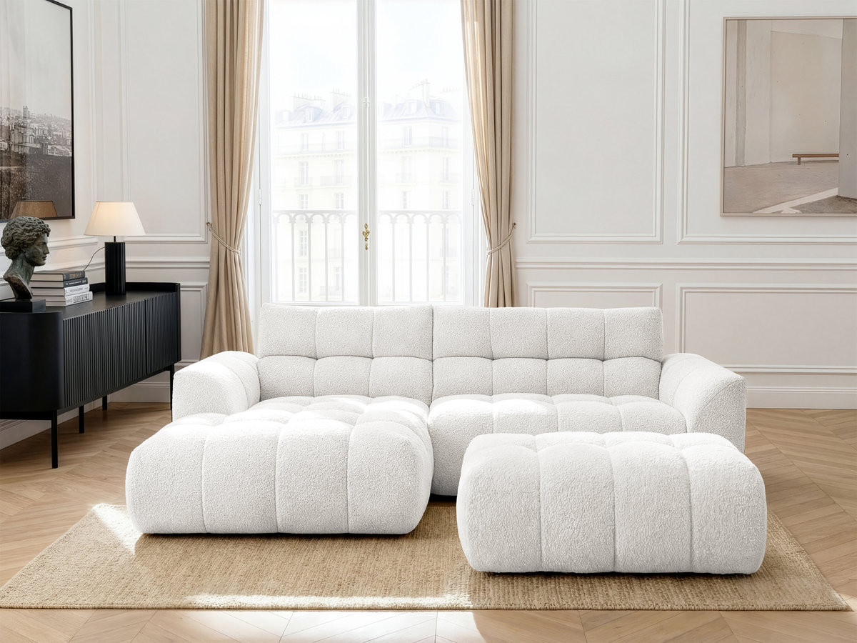 Canapé Jaya d’Angle Fixe Chenille Blanc BoboChic 3 Places
