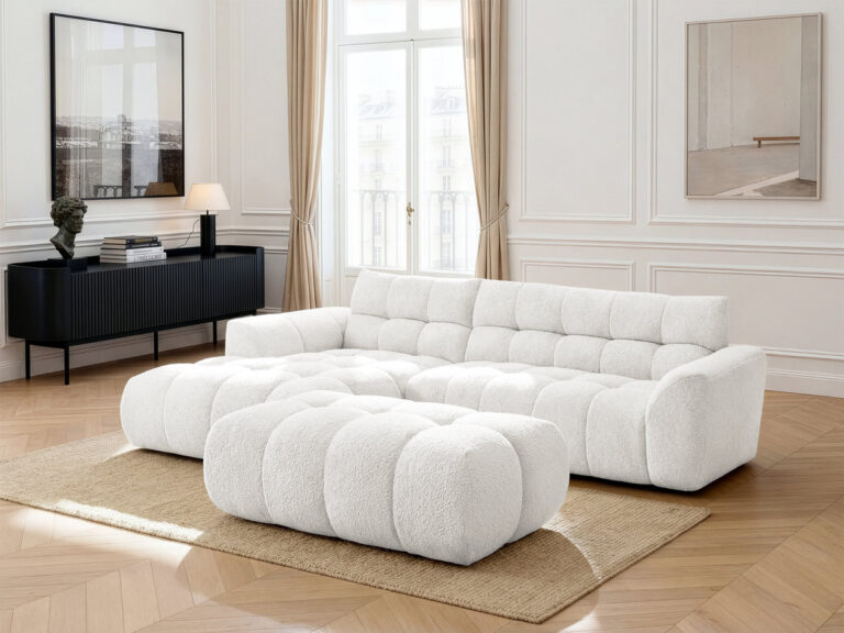 Canapé Jaya d’Angle Fixe Chenille Blanc BoboChic 3 Places