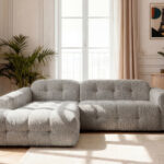 Canapé Laura d’Angle Fixe Tissu Chiné Taupe BoboChic 3 Places