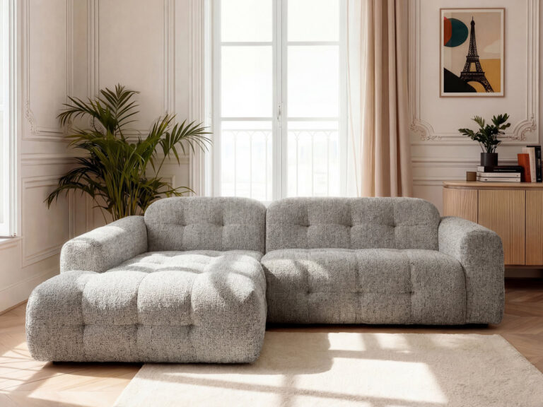 Canapé Laura d’Angle Fixe Tissu Chiné Taupe BoboChic 3 Places