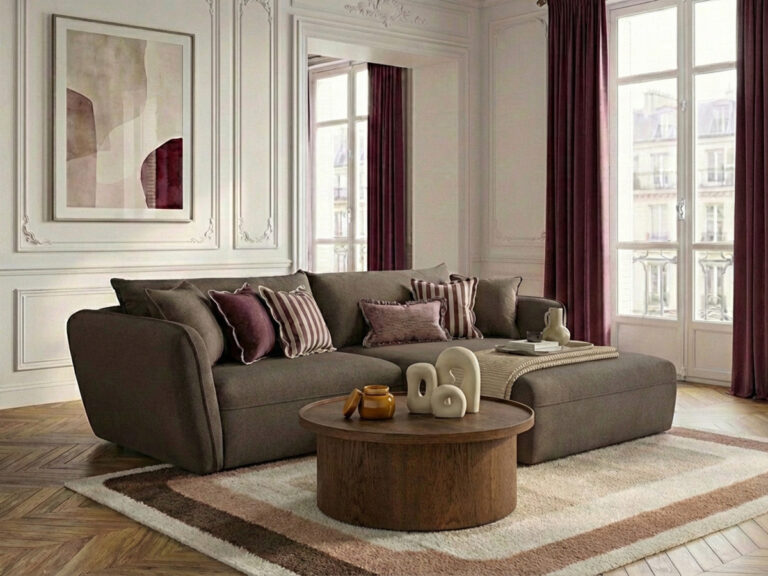 Canapé Luigi d’Angle Fixe Tissu Lisse Taupe BoboChic 3 Places