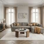 Canapé Marble d'Angle Fixe 4 Places Tissu Chiné Taupe BoboChic