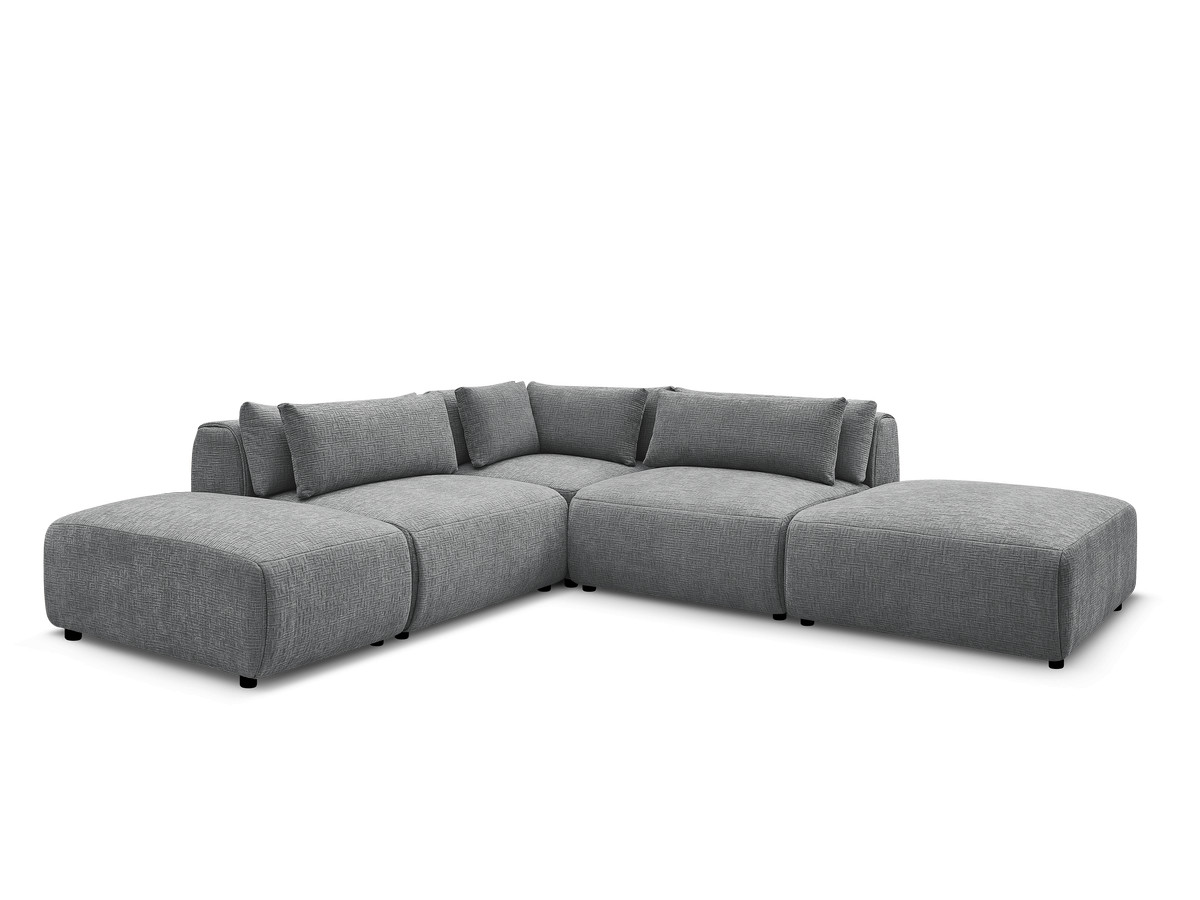 Canapé Jana d’Angle Modulable Têtières Tissu Texturé Gris BoboChic