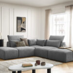 Canapé Jana d’Angle Modulable Têtières Tissu Texturé Gris BoboChic