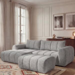 Canapé Nesty d’Angle Fixe Tissu Chiné Gris Clair BoboChic 3 Places