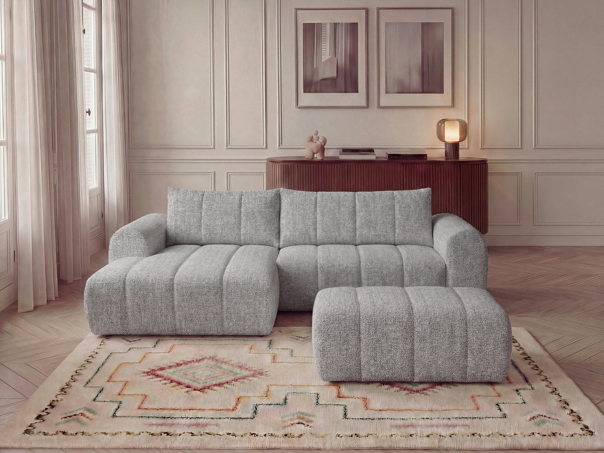 Canapé Nesty d’Angle Fixe Tissu Chiné Gris Clair BoboChic 3 Places