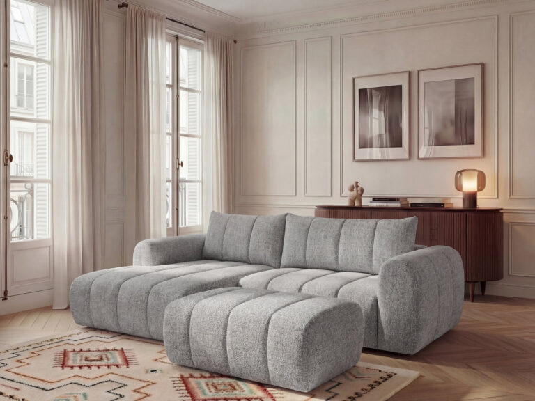 Canapé Nesty d’Angle Fixe Tissu Chiné Gris Clair BoboChic 3 Places