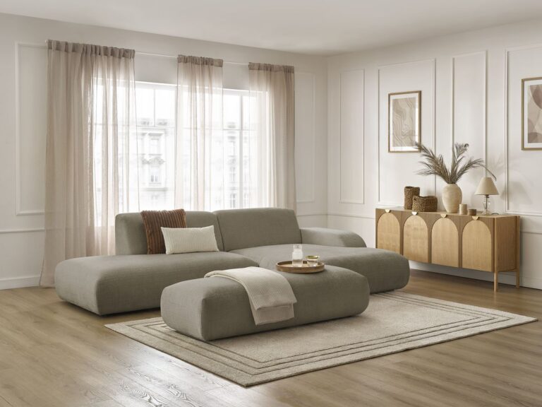 Canapé Sirius d’Angle Fixe Tissu Texturé Taupe BoboChic 4 Places