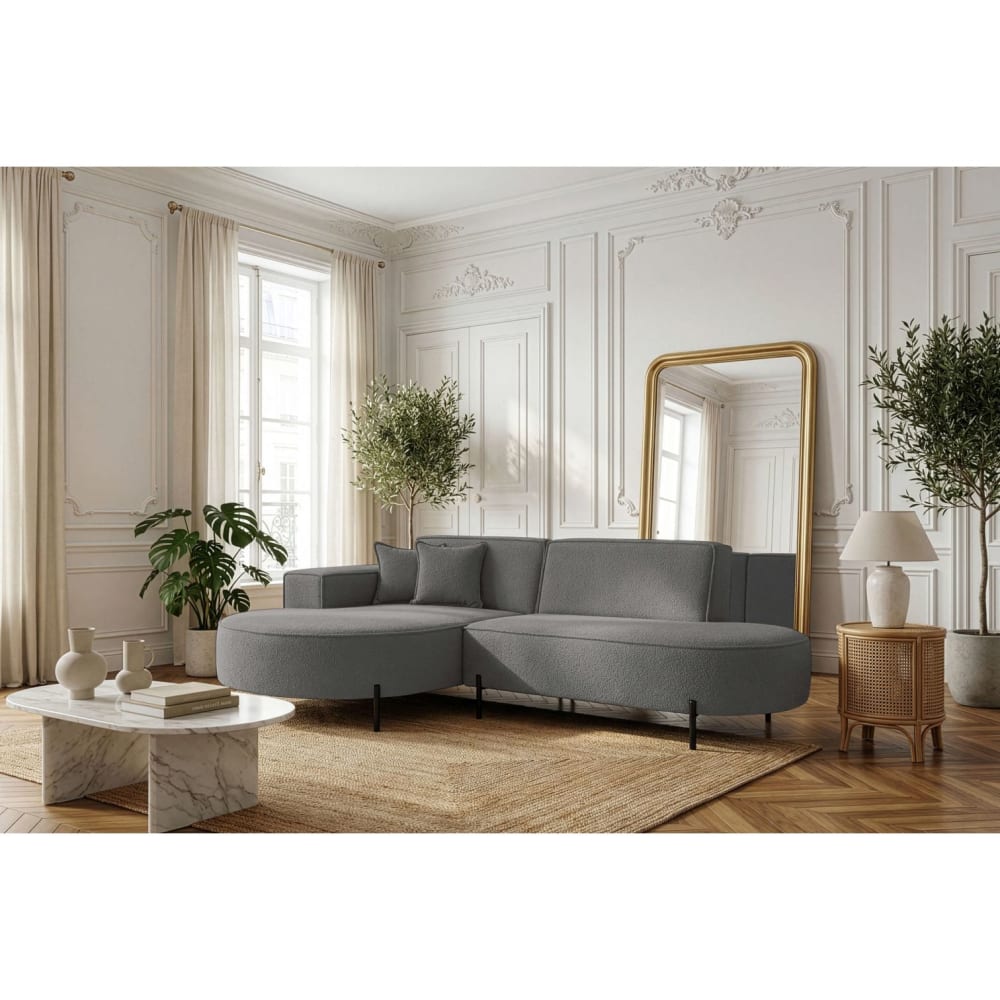 Canapé Marlon d’Angle Gauche 4 Places Bouclette Gris Maisons du Monde
