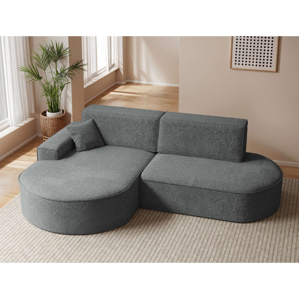 Canapé Marlo d’Angle Convertible 4 Places Chenille Gris Maisons du Monde