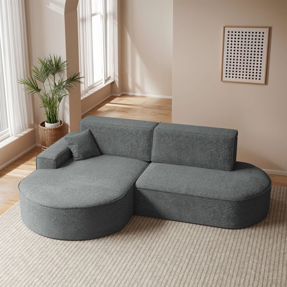 Canapé Marlo d’Angle Convertible 4 Places Chenille Gris Maisons du Monde