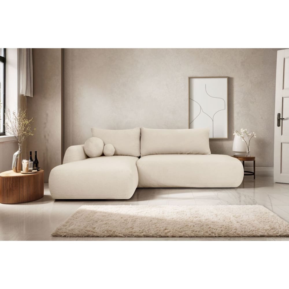 Canapé Fabio d’Angle Convertible 5 Places Bouclette Blanc Maisons du Monde