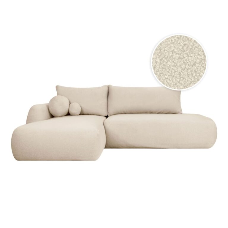 Canapé Fabio d’Angle Convertible 5 Places Bouclette Blanc Maisons du Monde