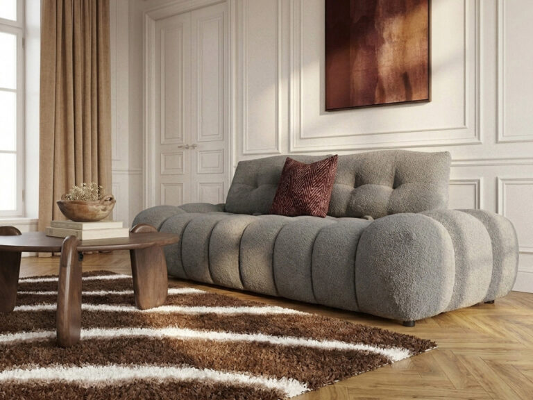 Canapé Apollon Droit 2 Places Bouclette Gris Clair BoboChic