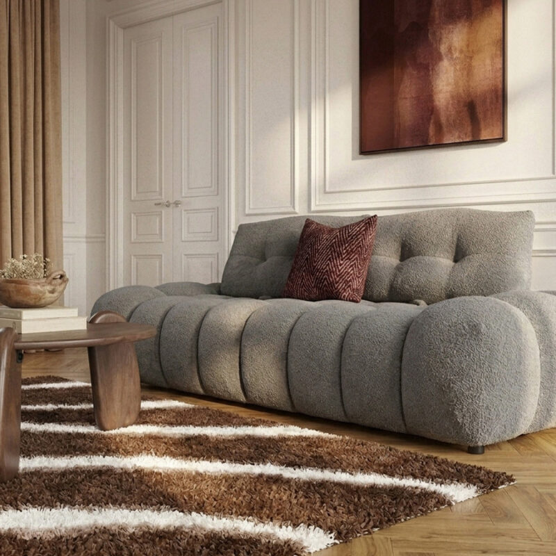 Canapé Apollon Droit 2 Places Bouclette Gris Clair BoboChic