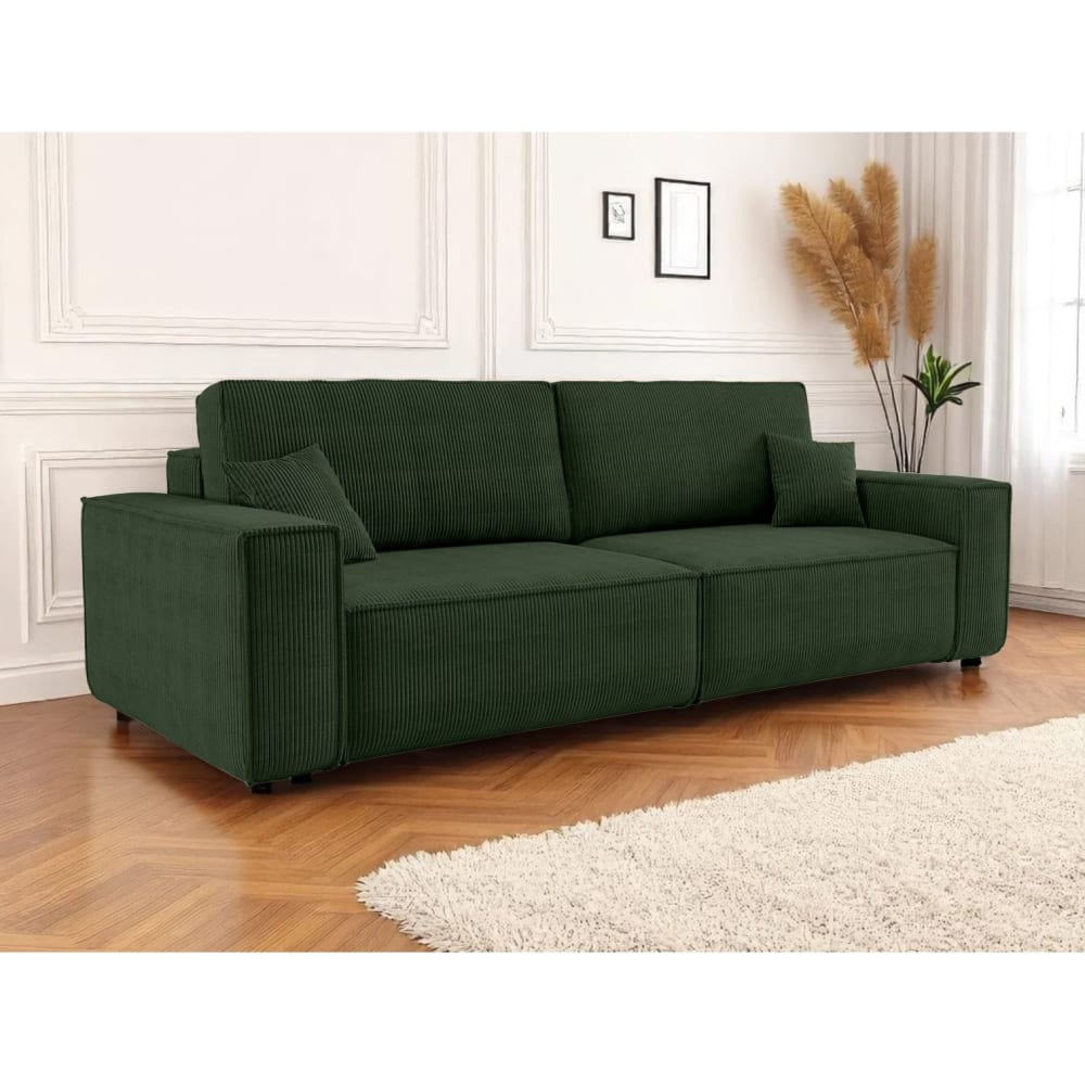 Canapé Farah 3 Places Convertible Velours Côtelé Vert Maisons du Monde