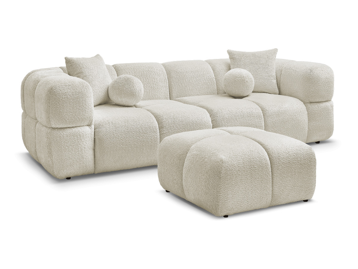 Canapé Cristina Fixe 3 Places avec Pouf Beige BoboChic